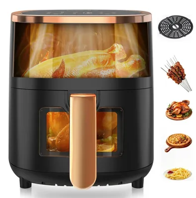 Immagine prodotto di Friggitrice ad aria calda Airfryer - 6 l - 1800 W - 8 programmi - Finestra di ispezione - Display digitale e timer da 60 minuti - 80–200 °C - 220–240 V - Nero