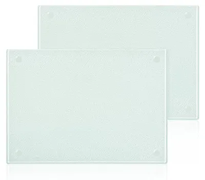 Image de Planche à découper en verre, 28 x 20 cm, résistante aux rayures, en deux parties, planche à découper en verre trempé avec pieds antidérapants en silicone, plateau en verre résistant à la chaleur, idéale pour les plans de travail de cuisine ou les tables (A)