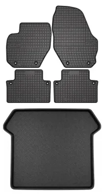 Image de Tapis en caoutchouc + bac de coffre pour Volvo XC90 I 2002-2014 (coffre standard) – 5 pièces, noirs, sur mesure