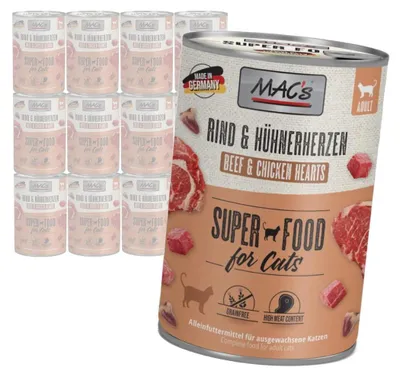 Produktbild von MAC's Cat 12x400g Nassfutter für Katzen, Rindfleisch, Geflügelherzen