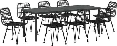 Produktbild von vidaXL Garten Essgruppe 9 pcs Schwarz Pulverbeschichteter Stahl