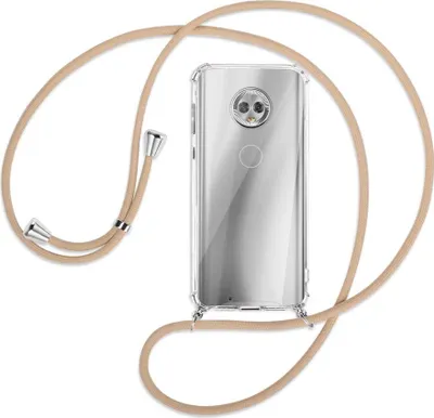Produktbild von Handykette Backcover-Schutzhülle mit Band (Metall silberfarben) für Motorola Moto G6 - beige
