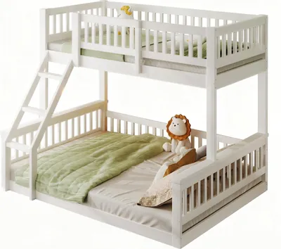 Produktbild von Etagenbett mit 2 Liegeflächen und Leiter, 90x200cm/140x200cm, Kinderbett mit Rausfallschutz, Jugendbett, Kiefer