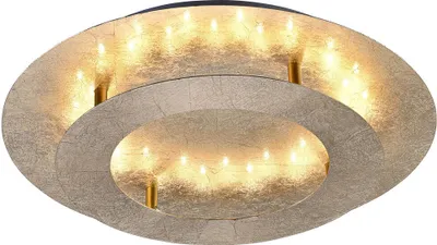 A close-up view of a gold and silver LED ceiling light.