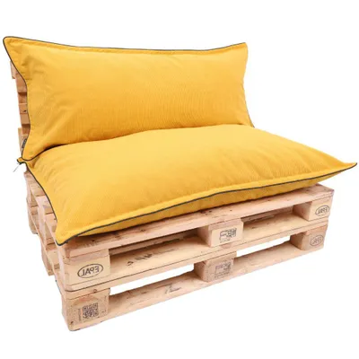 Produktbild von TexDeko Cord Palettenkissen 120x80x18 cm –Palettenpolster aus weichem Cordstoff, wasserabweisend UV-beständig, waschbarer Bezug (2-TLG Set Gelb)