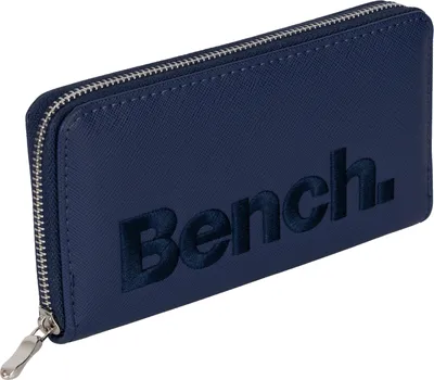 A dark blue Bench wallet with the brand name embossed on the front.