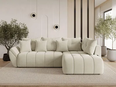 Produktbild von GrainGold Ecksofa L-Form Genoa L - Ecksofa mit Schlaffunktion, Bettkasten - Moderne Ecksofa, Wohnzimmer Sofa - Eckcouch Beige (Monolith 04)