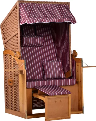 Produktbild von Webavita Strandschönheiten AVA Strandkorb Ostsee Single Vollholzfront außen braun innen burgund weiß Nadelstreifen Balkone Terrassen Garten Lounge