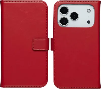 Zdjęcie produktu dla Selencia Genuine Leather Bookcase dla Apple iPhone 17 Pro - czerwony
