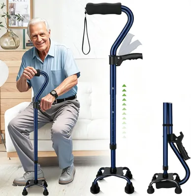 Produktbild von Gehstock, Handstock, Gehhilfe, Rutschfest und Höhenverstellbar, bis 150 kg, mit 4-Zinken-Basis, für Damen & Herren
