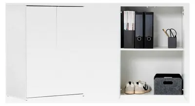 Produktbild von Mehrzweckschrank 'Der Kurze' (60x81cm) kleiner Schuhschrank aus Holz oder Aktenschrank, auch als Büroschrank, Allzweckschrank und Haushaltsschrank in Weiß