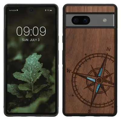 Produktbild von kwmobile Handyhülle für Google Pixel 7a Hülle Holz - Case mit TPU Bumper - Stoßfestes Hardcase - Schutzhülle Cover in Dunkelbraun