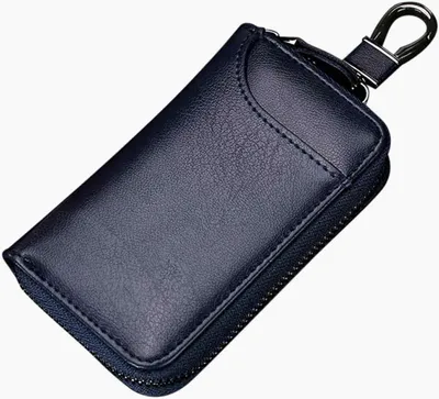 Produktbild von Modische Schlüsselanhänger-Tasche aus echtem Leder mit Reißverschluss, Schlüsselorganizer und Autoschlüsseletui