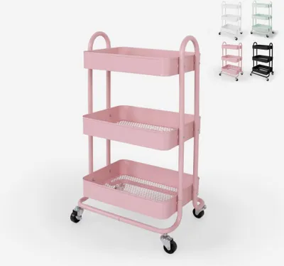 Produktbild von Servierwagen mit 3 Etagen und Rädern aus Metall Sall - Pink