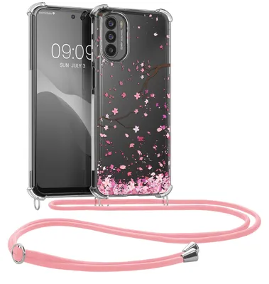 Produktbild von kwmobile Necklace Case kompatibel mit Motorola Moto G31 / Moto G41 Hülle - Silikon Cover mit Handykette - Rosa Dunkelbraun Transparent