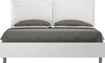 Produktbild von ITYHOME - Bett mit Bettkasten 160x200 Esche weiß Kopfteilkissen mit Kunstlederbezug Weiß Egos Antea
