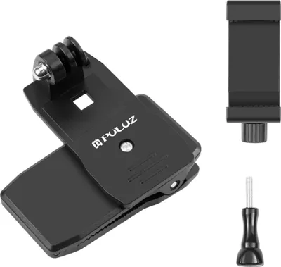 Produktbild von PULUZ Rucksack-Schultergurt-Halterung Rucksack-Clip-Ersatz fuer GoPro Hero 11/10/9 Osmo Pocket Insta360 Action-Kameras mit Handyhalter fuer Smartphones
