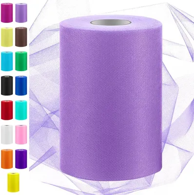 Productafbeelding van Rol tule van 15 cm breed en 91 meter lang - Lichtpaars tule lint stof - Polyester gaasrol voor handgemaakte activiteiten