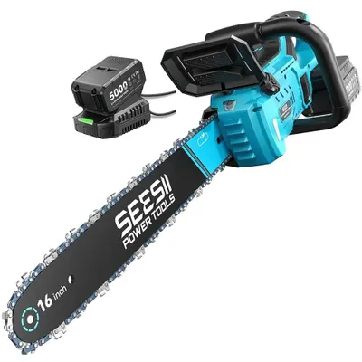 Image de Scie à chaîne électrique sans fil - 40 V - Lame de 40 cm - Moteur sans balais - Lubrification automatique de la chaîne - 2000 W - 1 batterie de 5,0 Ah