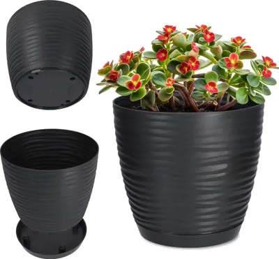 Image de Pot de fleurs / cache-pot - Rond - 13 cm - Plastique - Taille M - Noir