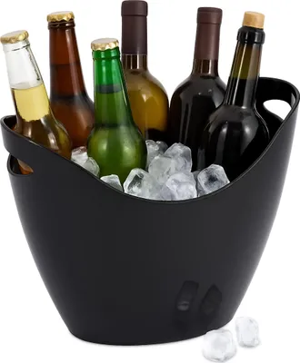 Produktbild von Relaxdays Eiseimer, Getränkeschale mit Griffen, 8 l, Flaschenkühler für Sekt, Champagner & Wein, Kunststoff, schwarz