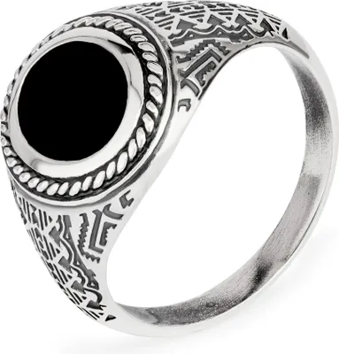 Produktbild von NKlaus Edelsteinring 64mm Herrenring Wiking 925 Silber Onyx schwarz echt Vintage Solitär Fingerring 14208