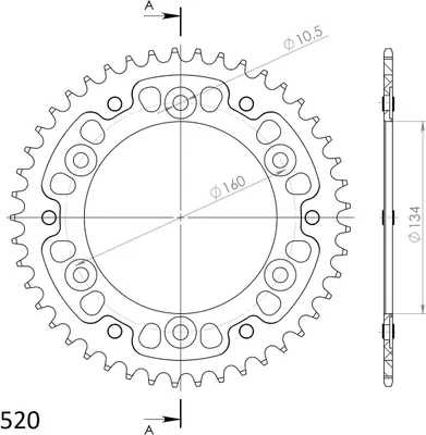Produktbild von Stealth-Kettenrad Supersprox 520 - 45Z (rot) RST-1308:45-RED|ID 134,0 LK 160,0 6-Loch