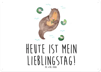Produktbild von Mr. & Mrs. Panda tafel Otter Seerose DIN A4 - Weiß - Geschenk, Wandbild, Türschild, Schild, Lieblingstag, Fluss, Wasser, Blechtafel, Seeotter, Metallschild