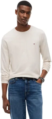 Produktbild von Tommy Hilfiger Herren Slim Fit Stretch Baumwolle Langarm Top, Heathered Oatmilk,