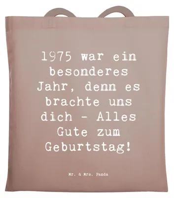 Produktbild von Mr. & Mrs. Panda Uni Tasche Spruch 1975 Geburtstag - Braun Pastell - Geschenk, Tote Bag, Laptoptasche, Schultasche, Liebe zum, Geburtstagswünsche, Tragetasche, Alles gut