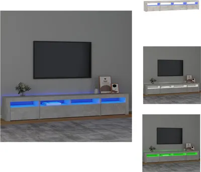 Image de vidaXL Armoire TV avec lampes LED gris béton 240x35x40 cm - Meuble TV