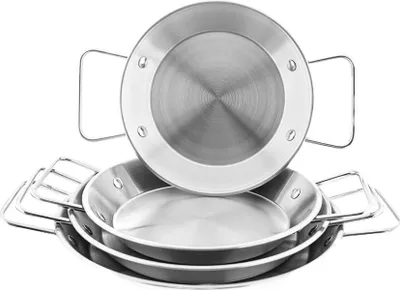 Immagine prodotto di set di 4 padelle con doppio manico Padella per paella in acciaio inox antiaderente 20 - 26 cm