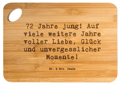 Produktbild von Mr. & Mrs. Panda Schneidebrett Spruch 72. Geburtstag Freude - Transparent - Geschenk, Frühstücksbrettchen, Holzbrettchen, besondere Geschenke, wertschätzen, Liebe, Alter