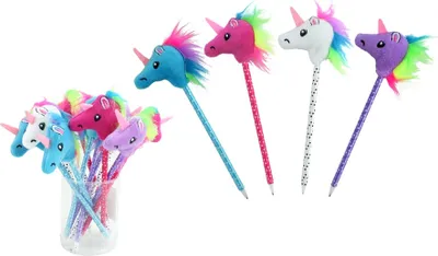 Image de 1 x stylo à bille tête de licorne en peluche env. 21cm