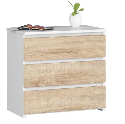Obrázek produktu pro Noční stolek 60 cm bílý / Sonoma dub s 3 zásuvkami do ložnice