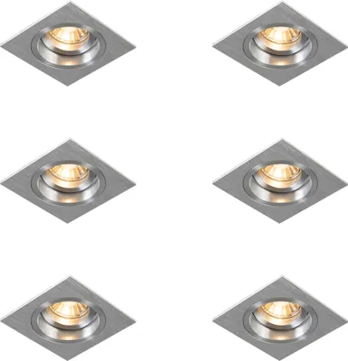 Produktbild von QAZQA - Set mit 6 quadratischen Aluminium-Einbaustrahlern, verstellbar - Chuck I Wohnzimmer I Schlafzimmer - Stahl - LED geeignet GU10