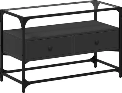 Produktbild von vidaXL TV-Schrank mit Glasplatte Schwarz 80x35x51 cm Holzwerkstoff