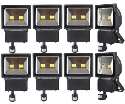 Produktbild von 8pcs 100W LED Fluter Strahler mit PIR Bewegungsmelder,Greenmigo Warmweiß Wasserdicht IP65 Super Helles Sicherheitsbeleuchtung für Garten,Hof,Lager,Platz,Plakatwand