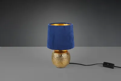 Produktbild von Reality Sophia Tischleuchte E14 ⌀16cm Goldfarbig Samtschirm Blau