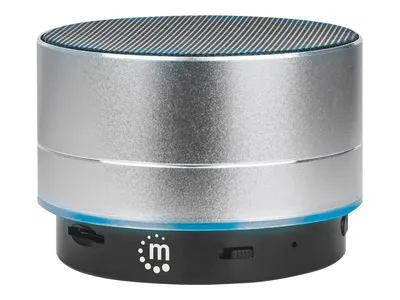 Produktbild von MANHATTAN Metallic LED-Bluetooth-Lautsprecher buntes Licht Bedienelemente USB-A-Port MicroSD-Kartenslot 3.5mm-Klinkenbuchse silber