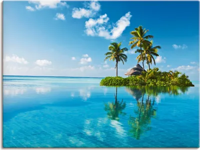 Produktbild von ARTland Leinwandbild Tropisches Paradies - Insel Palmen Meer Größe: 120x90 cm