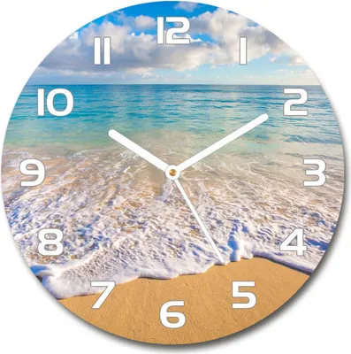Produktbild von Wanduhr aus Glas 30fi Glasbild Glasuhr Gehärtetes Glas - weisse-zeiger - Hawaiian beach