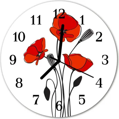 Produktbild von Glasuhr Wanduhr Küchenuhr Echt-Glas 30fi cm Mohnblume rot