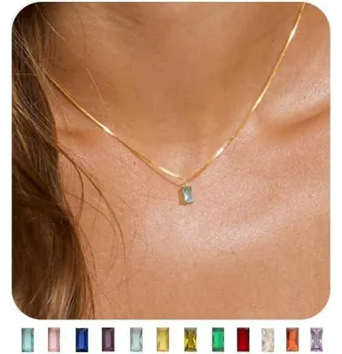 Productafbeelding van Gouden ketting voor dames, 14 karaat verguld, 925 sterling zilver, met een hanger met geboortesteen, 40+7 cm, met zirkonia, model "Goud - Maart"
