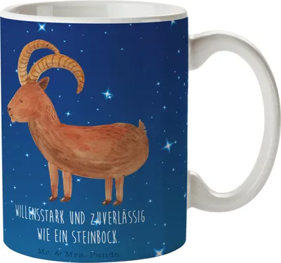 Produktbild von Mr. & Mrs. Panda Kaffeetasse Sternzeichen Steinbock - Sternenhimmel Blau - Geschenk, Bock, Keramiktasse, Geburtstag Dezember, Ziege, schöne tasse, Aszendent, Januar