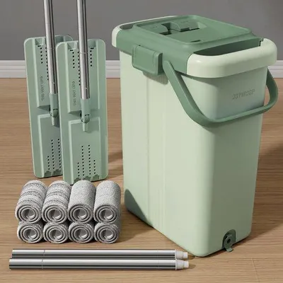 Produktbild von Bügeleimer und Eimer mit Pressenetz für Boden- und Wandreinigung - Inklusive 2 Schwämmen und 8 Mikrofaserpads