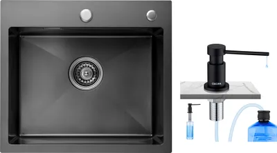 Produktbild von CECIPA Küchenspüle 1 Becken Edelstahlspüle 1 Becken mit Siphon und Überlauf Küchenspüle 50×45×18,5CM + schwarzer Seifenspender