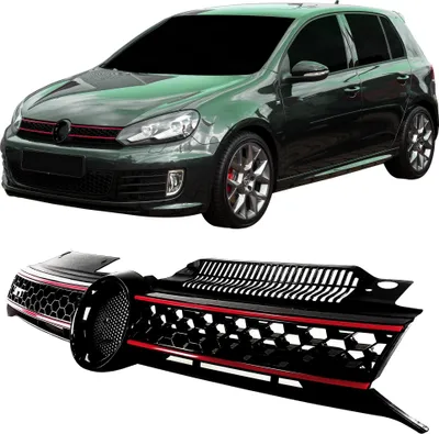 Produktbild von Kühlergrill Sportgrill Waben Schwarz Rot für VW Golf 6 VI GTI 08-12 (nur GTI)