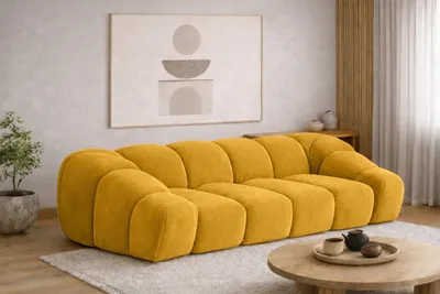 Zdjęcie produktu dla Sofa modułowa trzyosobowa, tkanina welurowa Bluvel, Złoty, CROISSANT