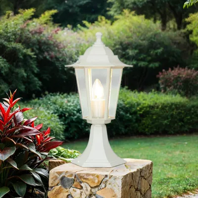 Produktbild von Weiße Wegeleuchte Garten E27 Laterne Glas IP43 Alu 40cm hoch Rustikale Sockellampe Außen Terrasse Hof